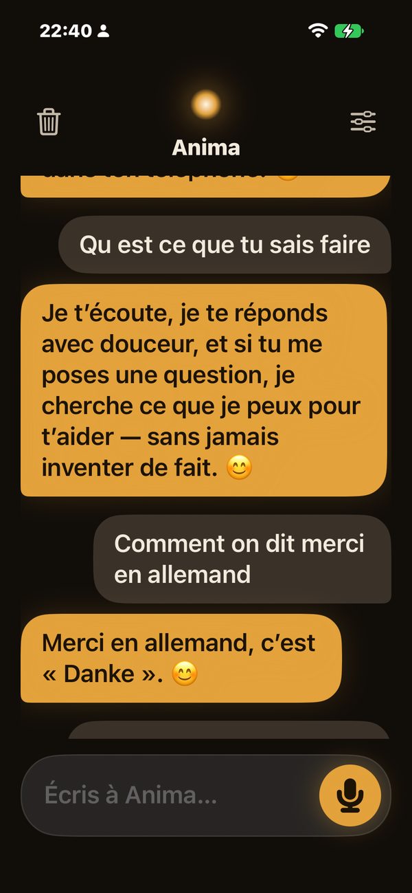 Anima sur iPhone : une conversation